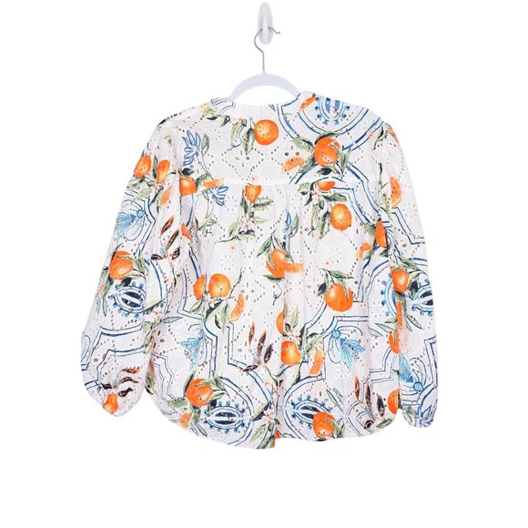Chico's 3 Womens Tropical Citrus Orange Print Eyelet 3/4 Balloon Sleeve Top XL - Picture 7 of 9
